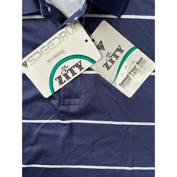 Speedrun Men's Polo, Size M, Navy w/White Stripes, Polyester/Spandex - Picture 3 of 3